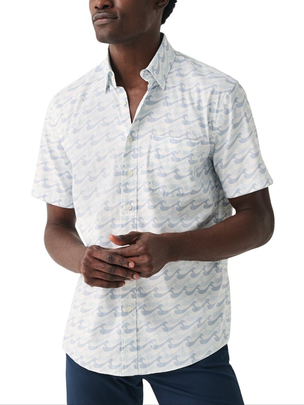 FAHERTY Movement Short Sleeve Button-Up Supima Shirt Waves Size L